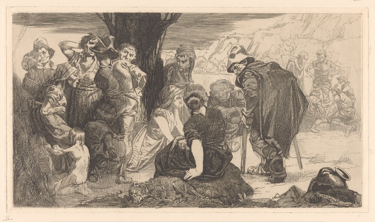 Männer, Frauen und Kinder bei einem Baum von Johannes Josephus Aarts