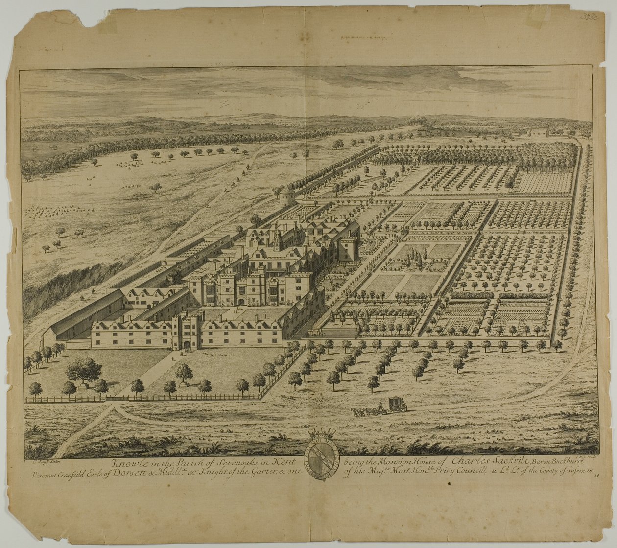 Knowle in der Gemeinde Sevenoaks in Kent, Tafel 24 aus Britannia Illustrata von Johannes Kip