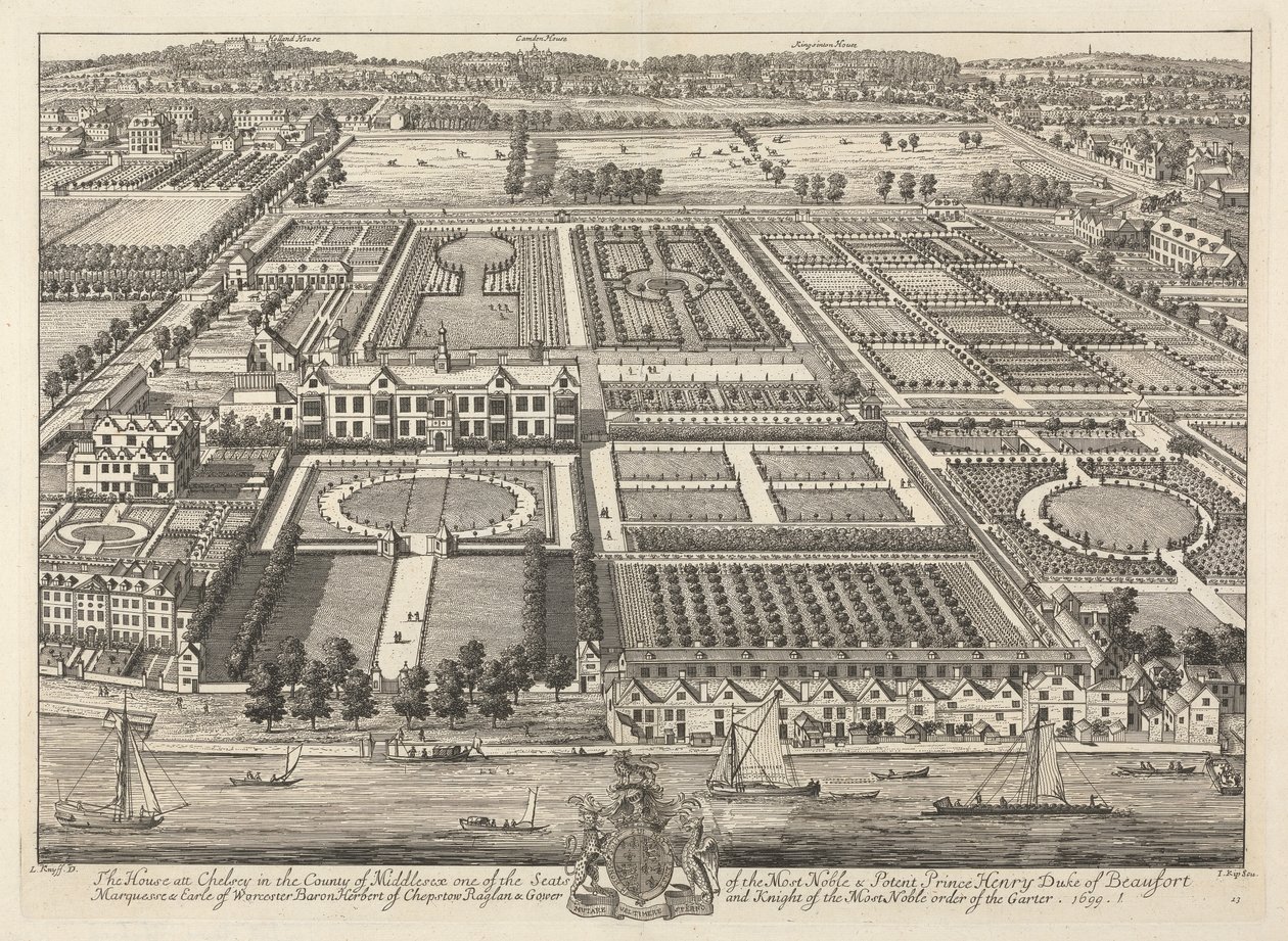 Ansicht von Beaufort House und Chelsea 1699 von Johannes Kip