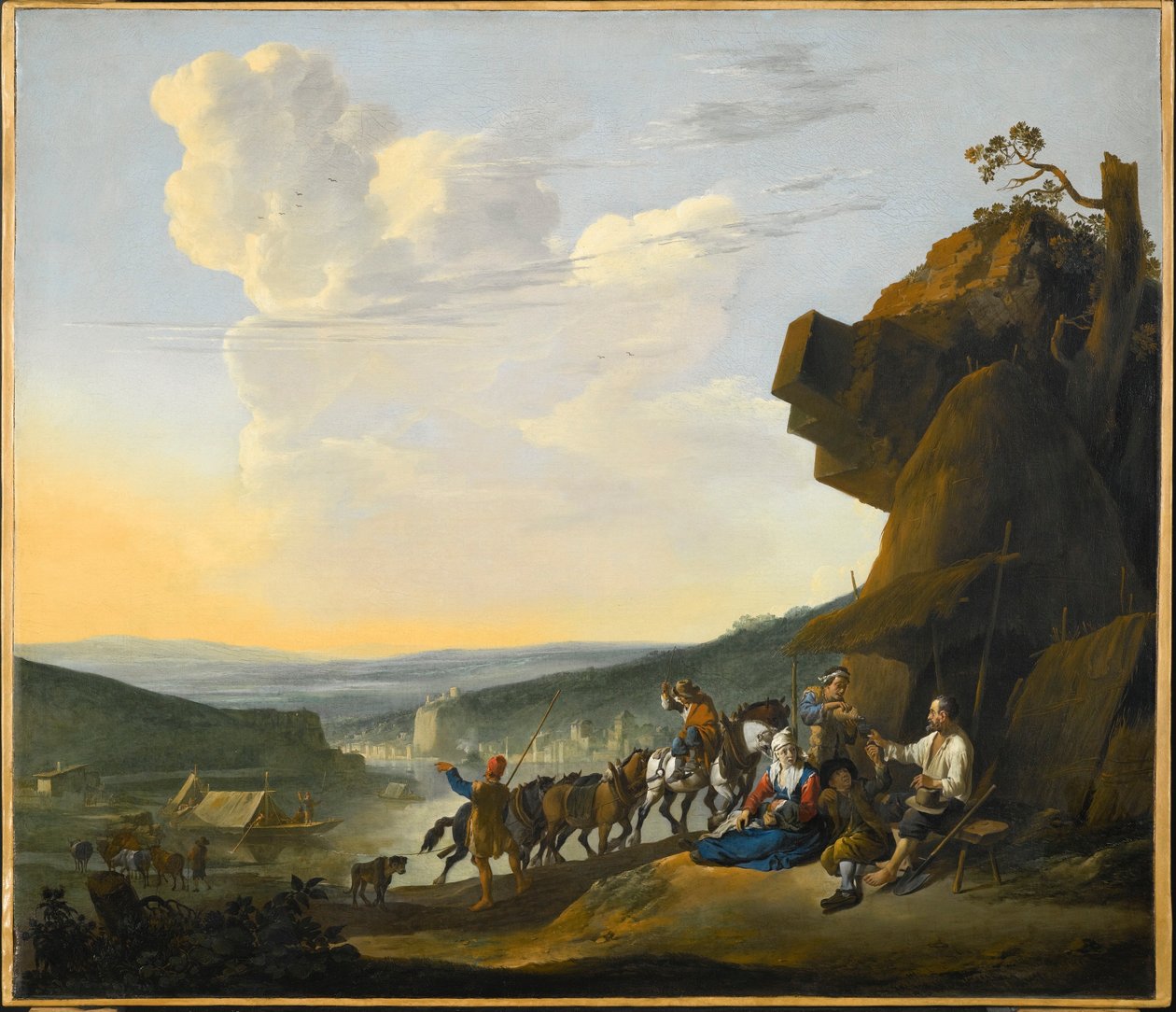 Südliche Landschaft mit Fähre von Johannes Lingelbach
