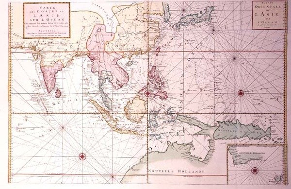 Küstenkarte von Nordwestindien bis Nordaustralien über Japan und die Philippinen, ca. 1700 von Johannes and Mortier Cornelis Covens