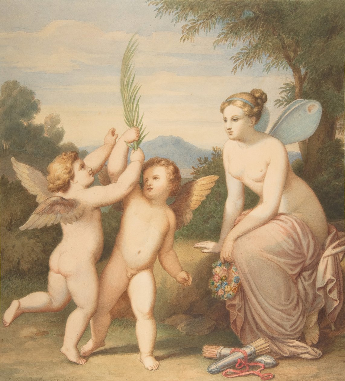 Eros und Anteros mit Psyche, die sie betrachtet von Johannes Riepenhausen