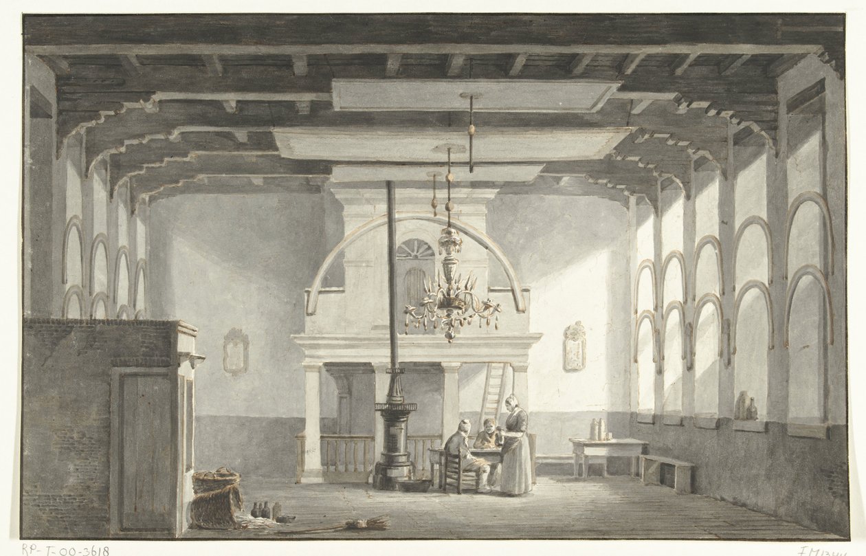 Der Saal in den Kloveniersdoelen in Dordrecht, wo die Nationale Synode in den Jahren 1618-1619 stattfand, 1836 von Johannes Rutten (signed by artist)