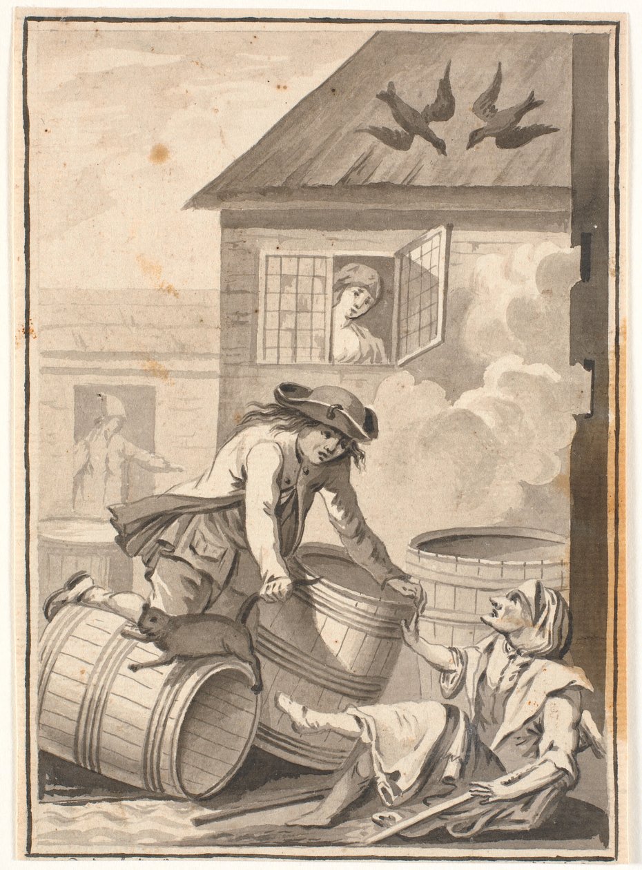 Jens Blok und Gunild. Illustration zu Ludvig Holberg: Peder Paars 1772. (2. Buch, 3. Gesang) von Johannes Wiedewelt