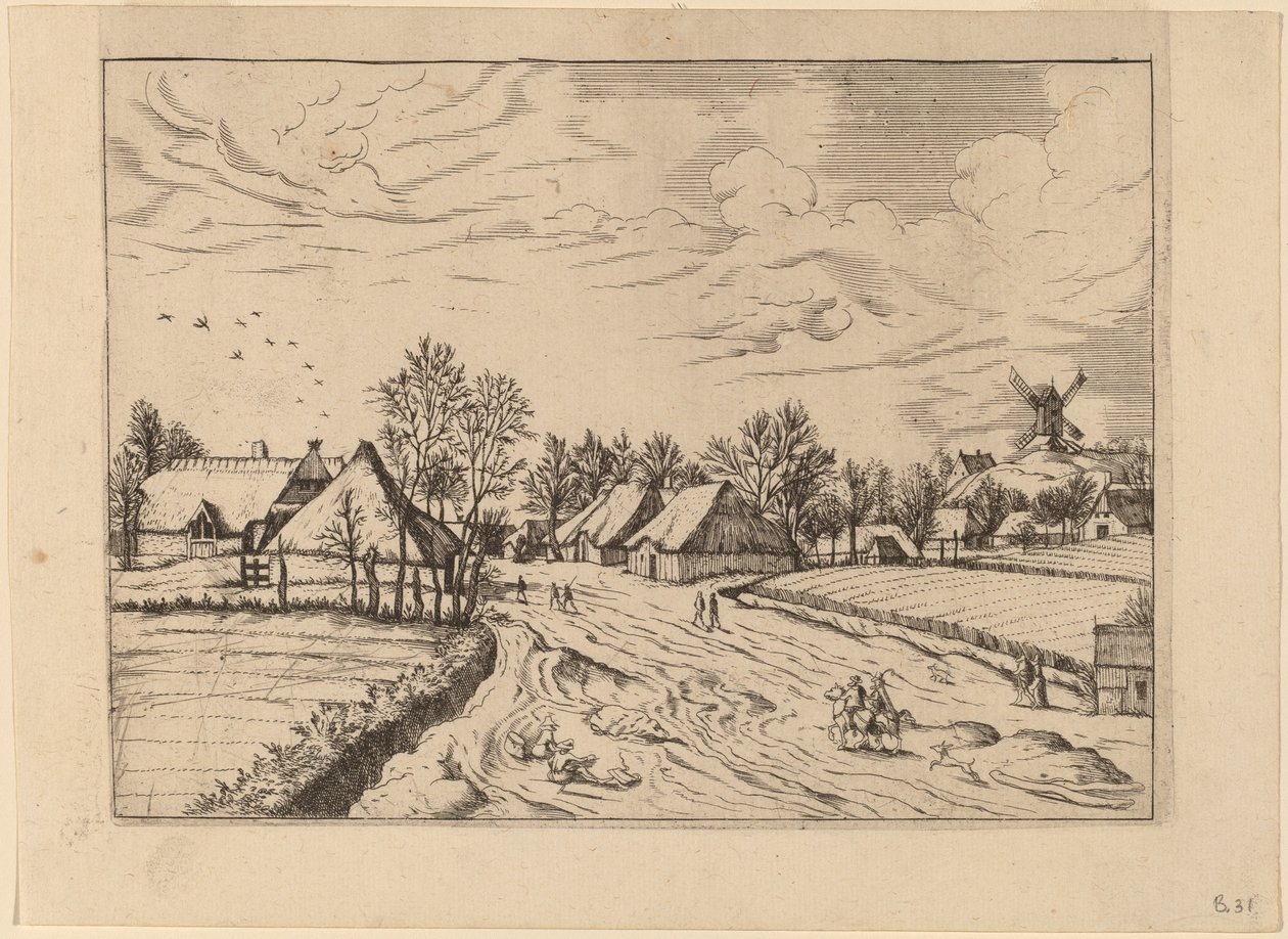 Dorf mit Postmühle von Johannes and Lucas van Doetechum after Master of the Small Landscapes