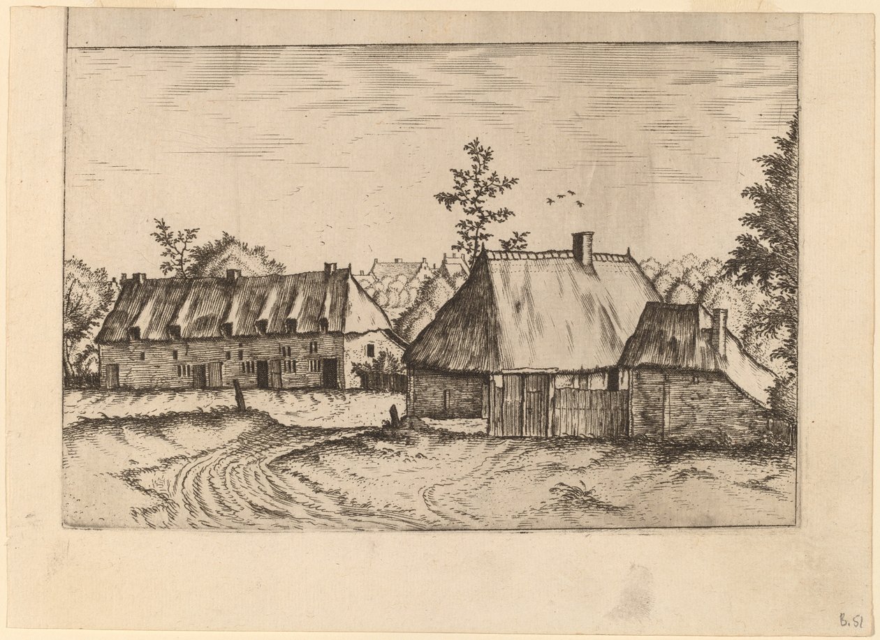 Bauernhof und Häuserreihe von Johannes van Doetechum, the Elder and Lucas