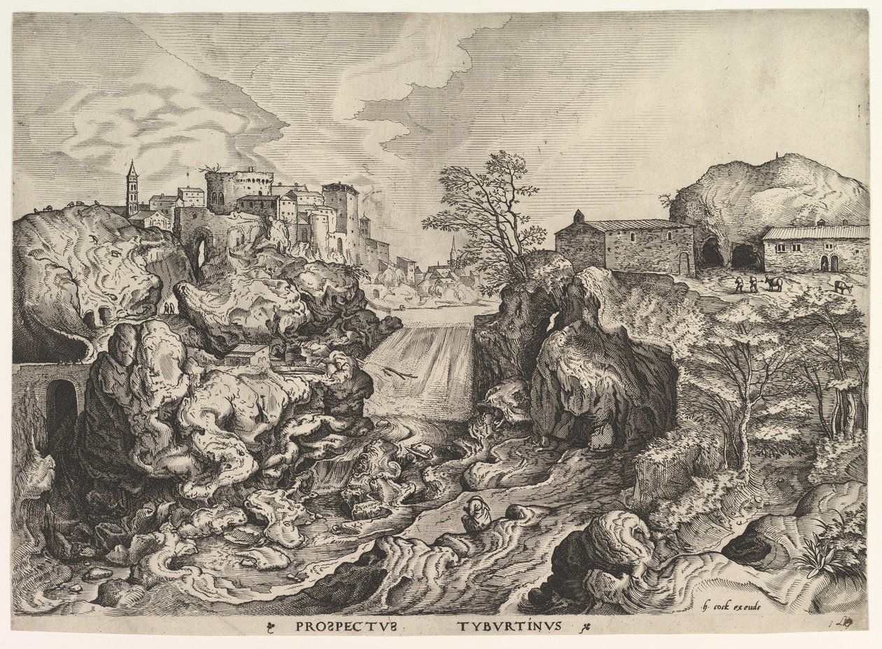 Blick auf den Tiber Tivoli Prospectus Tyburtinus aus Die großen Landschaften, ca. 1555-56 von Johannes van Doetecum I