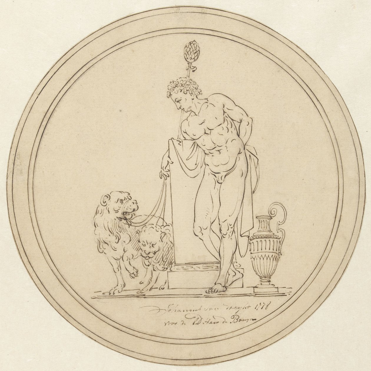 Allegorische Männerfigur, stehend mit zwei Löwen von Johannes van Dregt