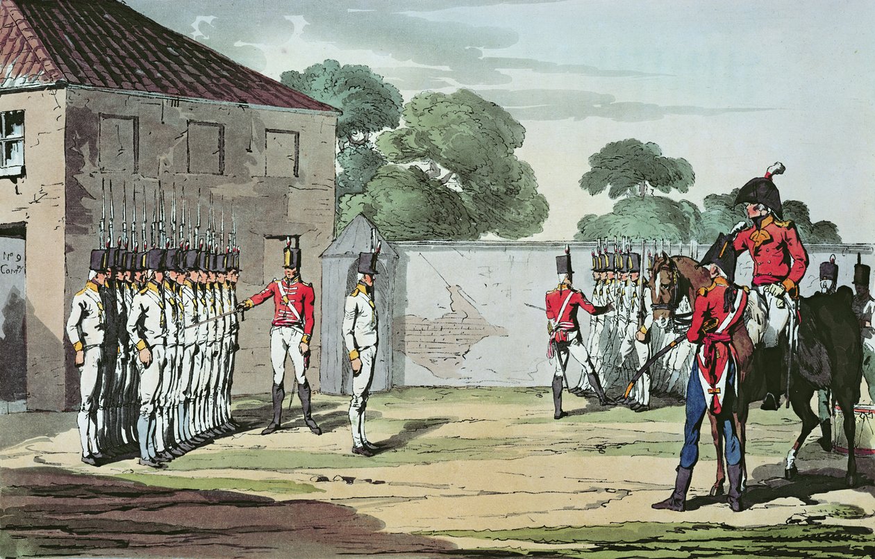 Soldaten beim Drill, 1807 von John Augustus Atkinson