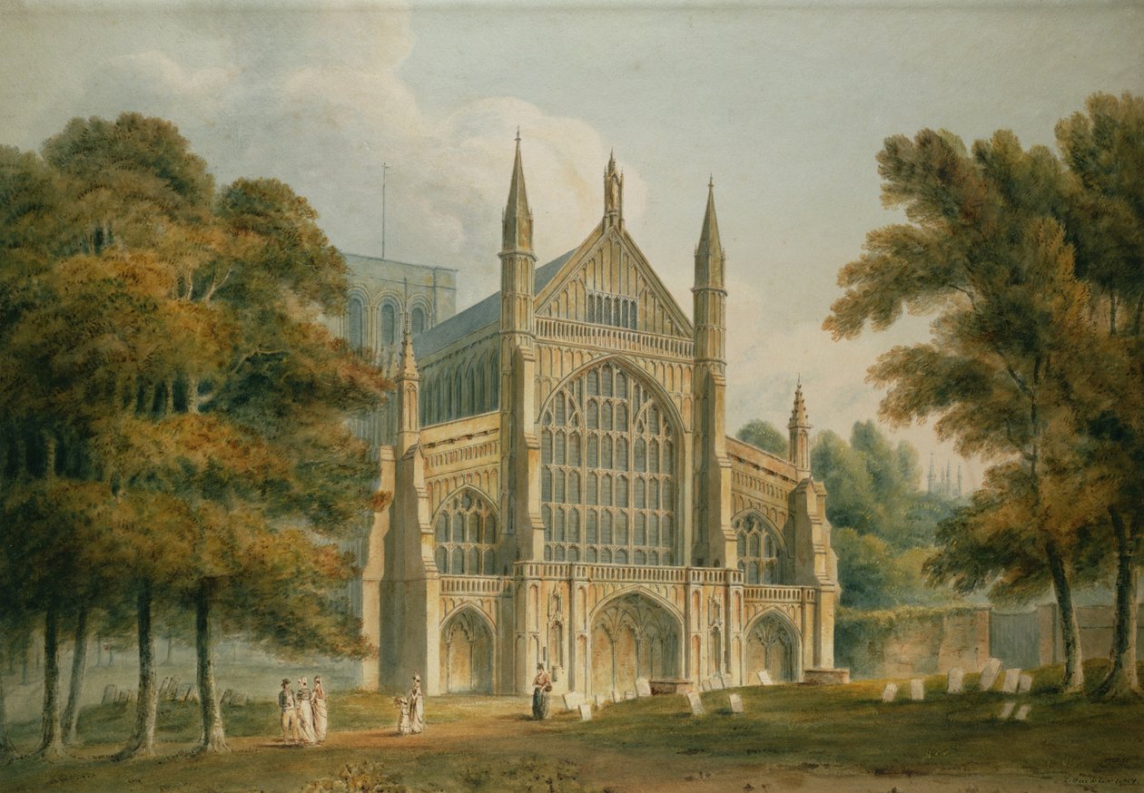 Winchester-Kathedrale: Die Fassade von Nordwesten, 1801 von John Chessell Buckler