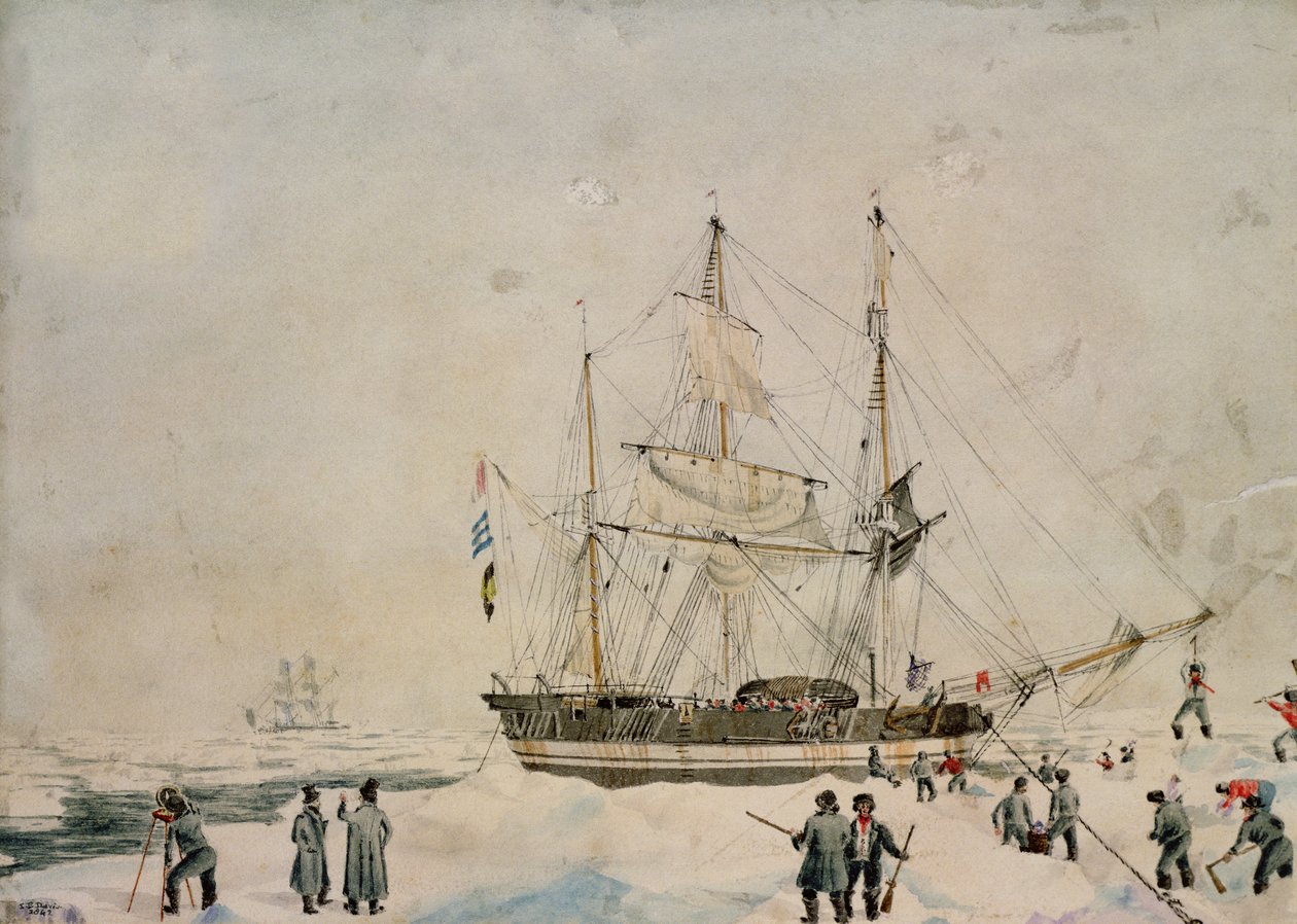 Wandern im Packeis, Ross-Expedition, 1842 von John Edward Davis
