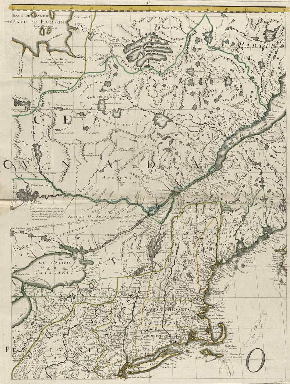 Karte der britischen und französischen Herrschaftsgebiete in Amerika, 1756 von John Mitchell