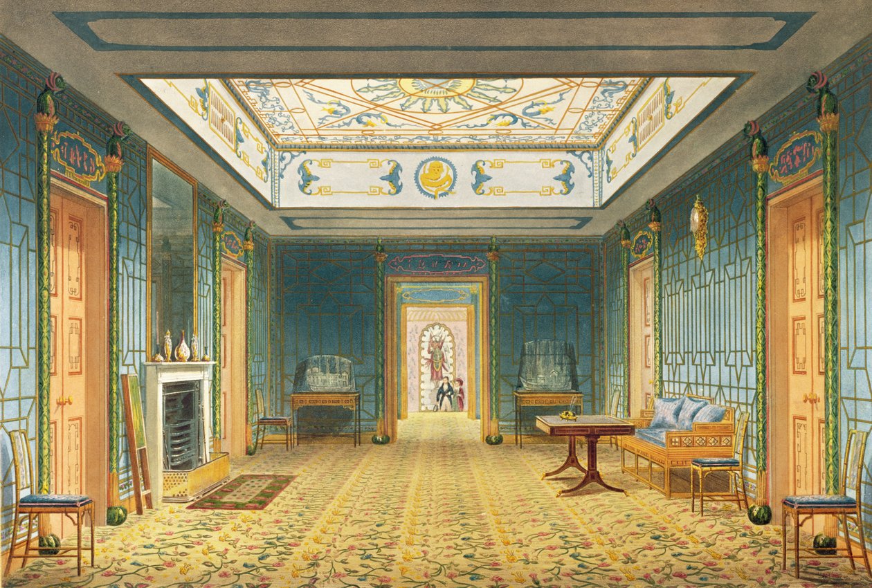 Die Doppellobby oder Galerie (Süd) über dem Korridor aus Ansichten des Royal Pavilion, Brighton von John Nash, 1826 von John Nash