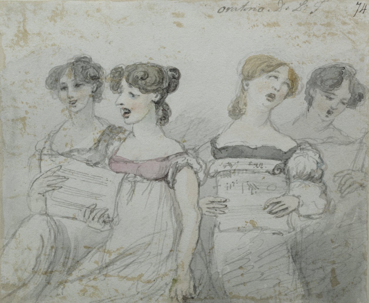 Oratoriumsaufführung im Drury Lane Theatre, Teil zwei eines Triptychons, 1814 von John Nixon