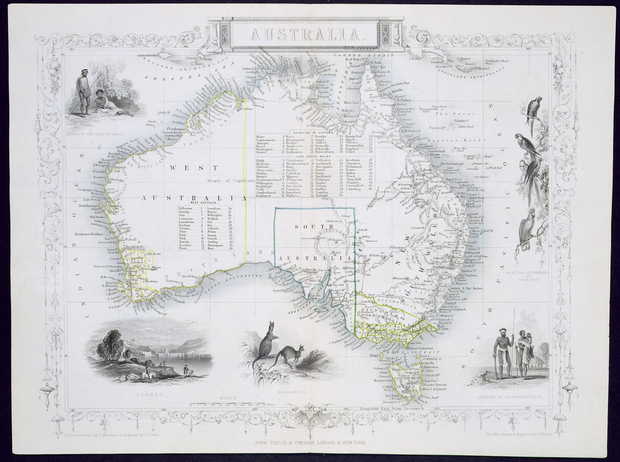 Australien, aus einer Serie von Weltkarten veröffentlicht von John Tallis und Co., London und New York, 1850er Jahre von John Rapkin