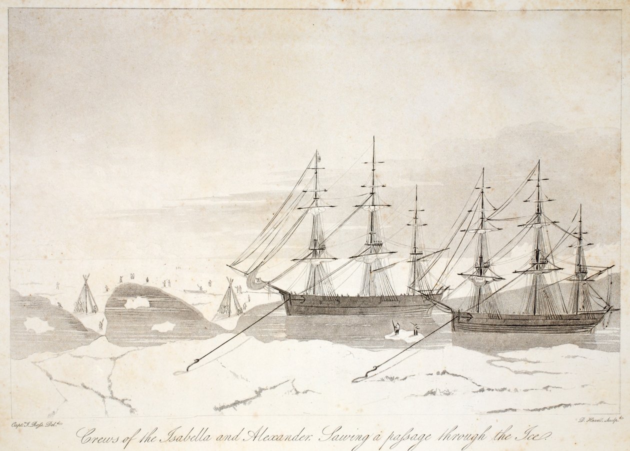 Besatzungen der Isabella und Alexander sägen einen Durchgang durch das Eis, Illustration aus 
