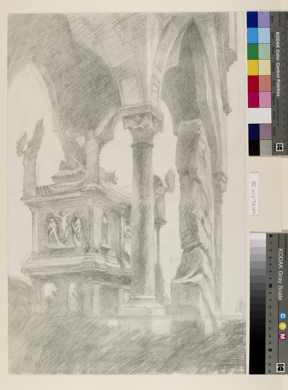 Studie für das Chiaroscuro des Sarkophags und Baldachins des Grabes von Mastino II della Scala in Verona, ca. 1869 von John Ruskin