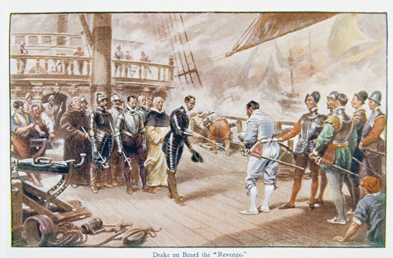 Sir Francis Drake (ca. 1540-96) an Bord der 