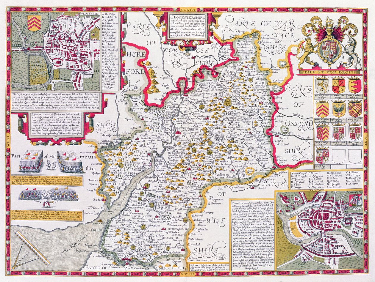 Gloucestershire, graviert von Jodocus Hondius aus John Speed