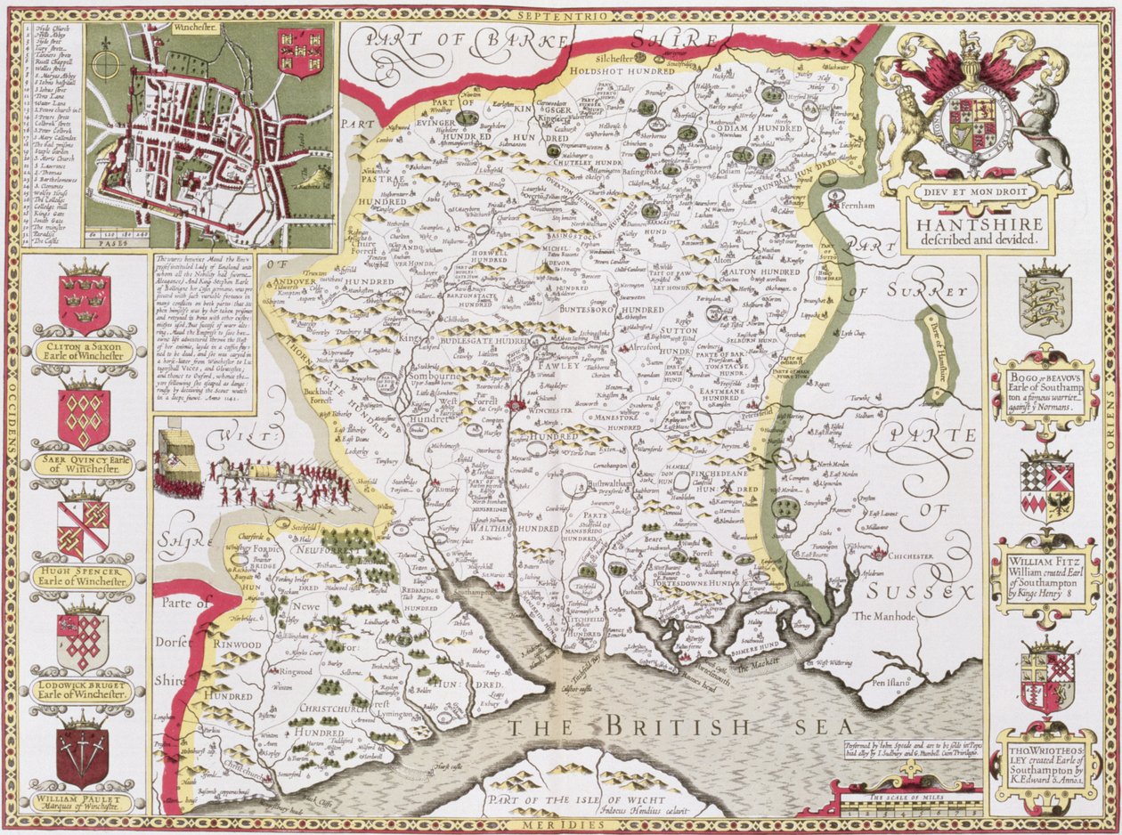 Hantshire, graviert von Jodocus Hondius (1563-1612) aus John Speed