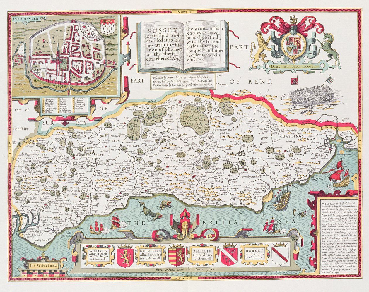 Sussex, graviert von Jodocus Hondius (1563-1612) aus John Speed