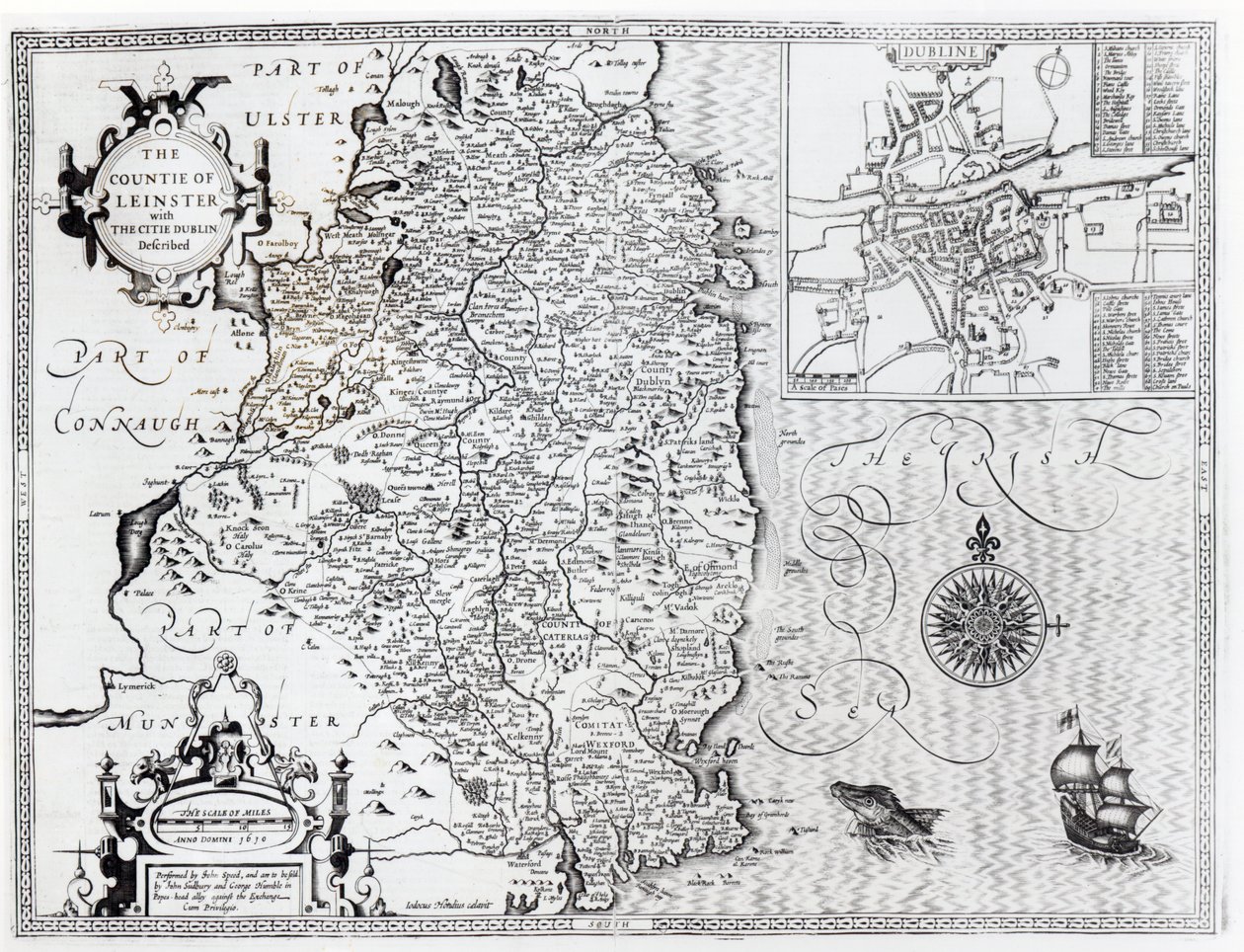 Die Grafschaft Leinster mit der Stadt Dublin, beschrieben und graviert von Jodocus Hondius, aus 