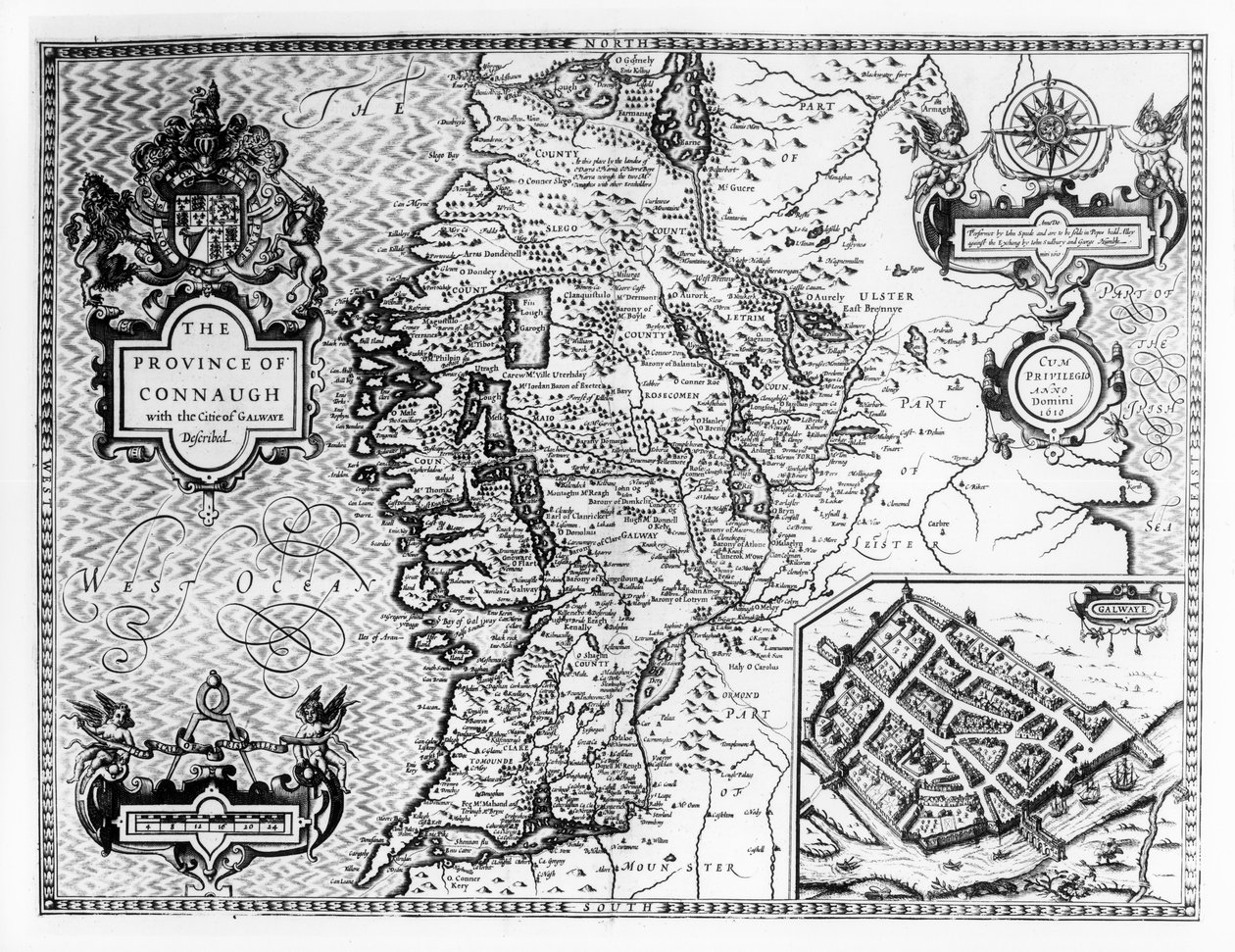Die Provinz Connaught mit der Stadt Galway, beschrieben und graviert von Jodocus Hondius, aus 