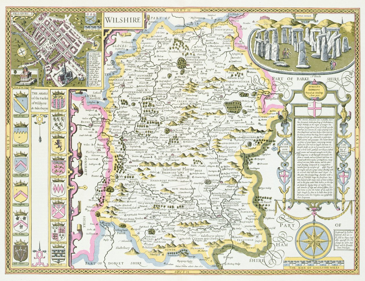 Wiltshire, graviert von Jodocus Hondius aus John Speed