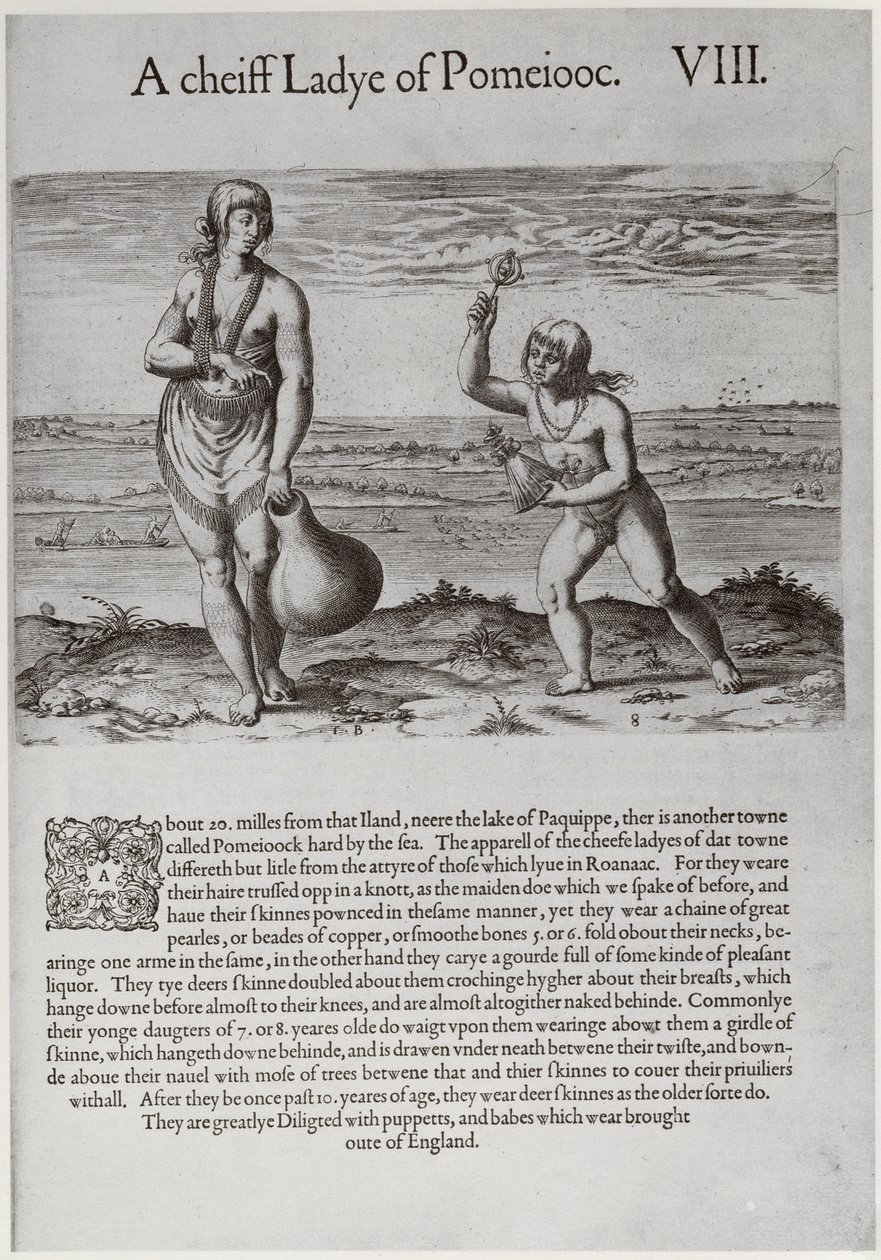 Indische Frau und junges Mädchen, graviert von Theodor de Bry (1528-1598) von John White
