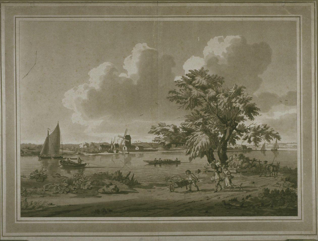 Figuren, die Gemüse entlang des Ufers der Themse transportieren von John the Elder Cleveley