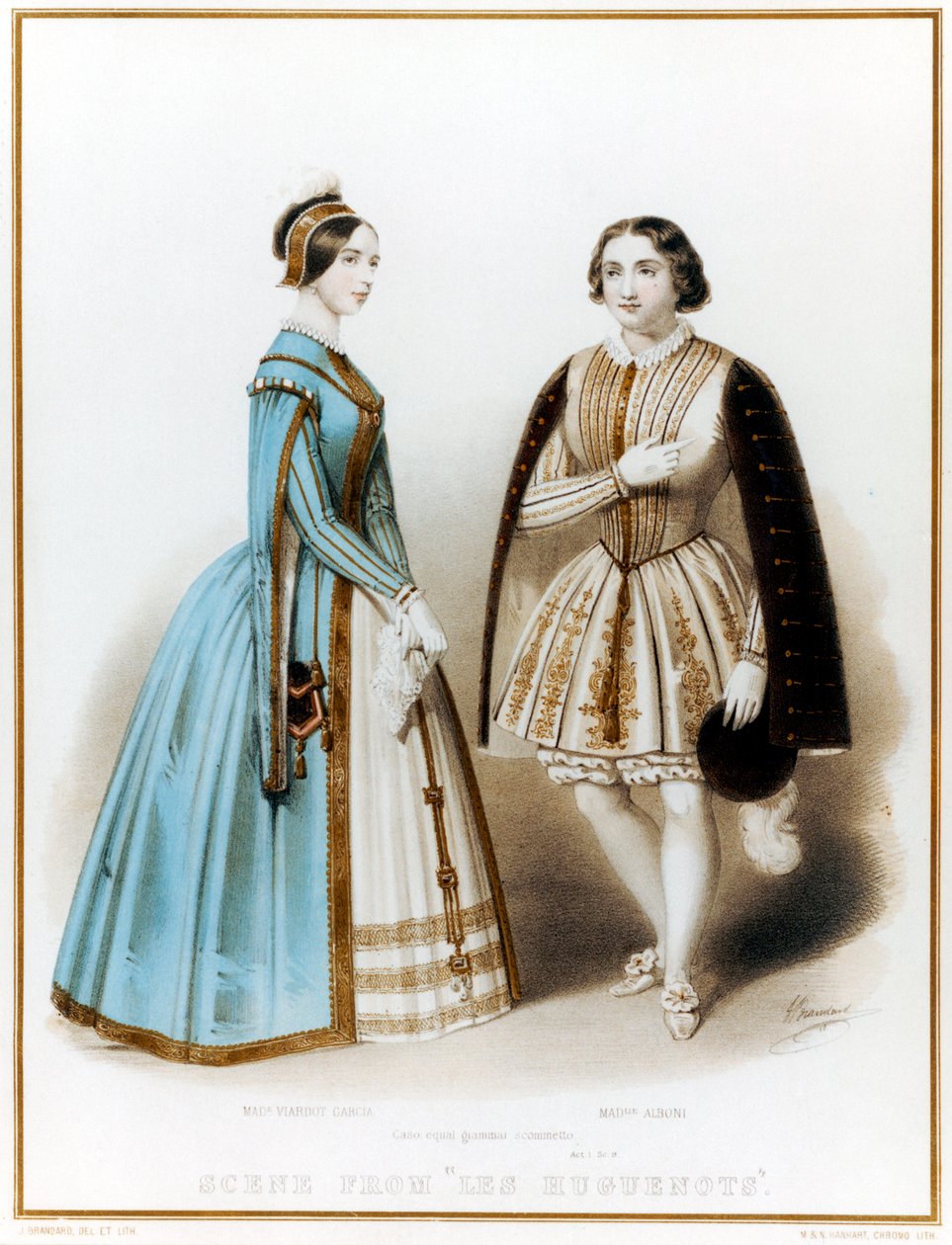 Pauline Viardot-Garcia, französische Mezzosopranistin und Komponistin spanischer Herkunft, & Marietta Alboni, italienische Altistin, in Akt I, Szene 9 von Meyerbeers Les Huguenots von John (after) Brandard