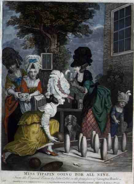 Miss Tipapin geht auf alle Neun (veröffentlicht von Carington Bowles) von John (after) Collet