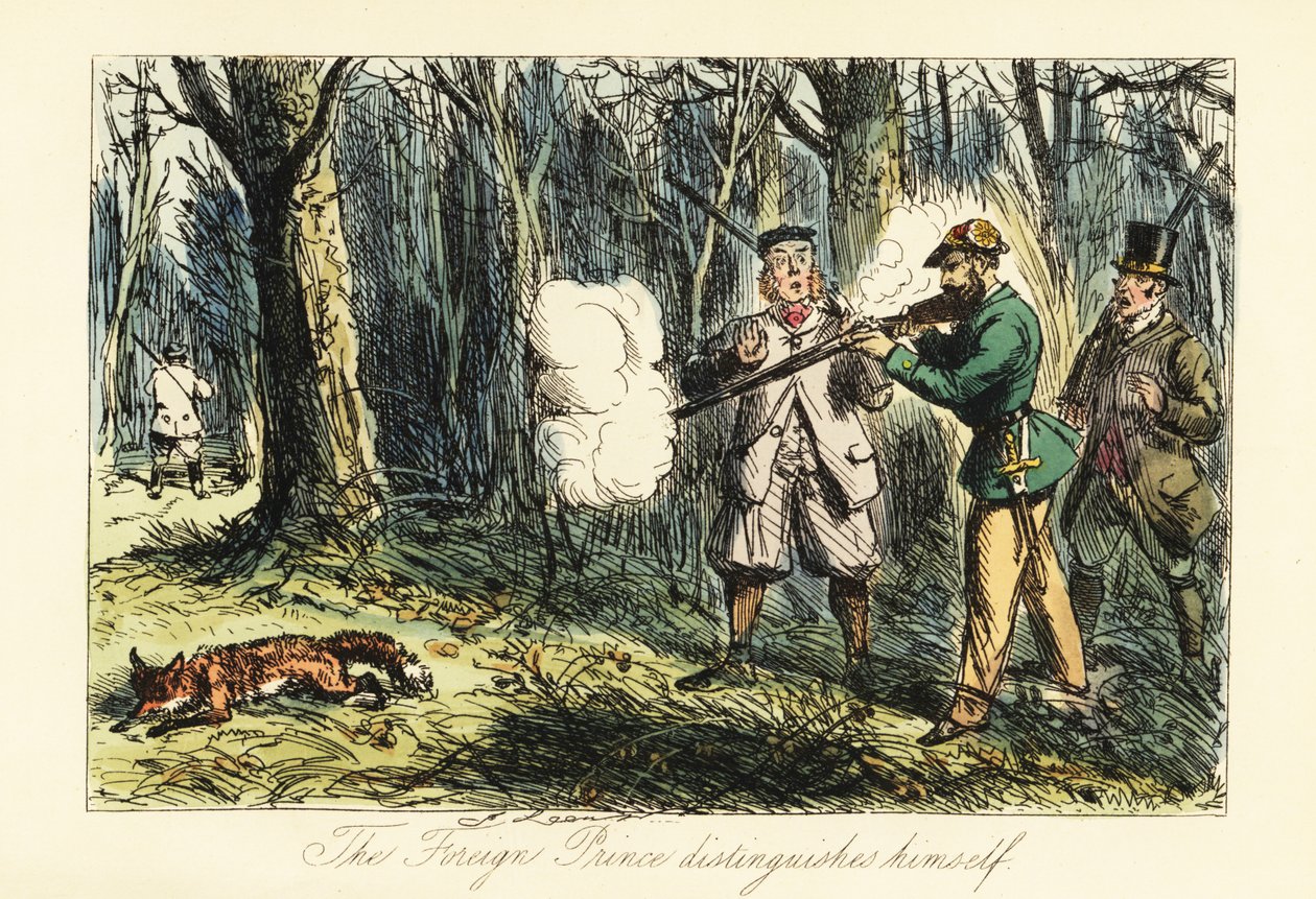 Deutscher Aristokrat tötet versehentlich einen Fuchs bei einer Jagdgesellschaft von John (after) Leech