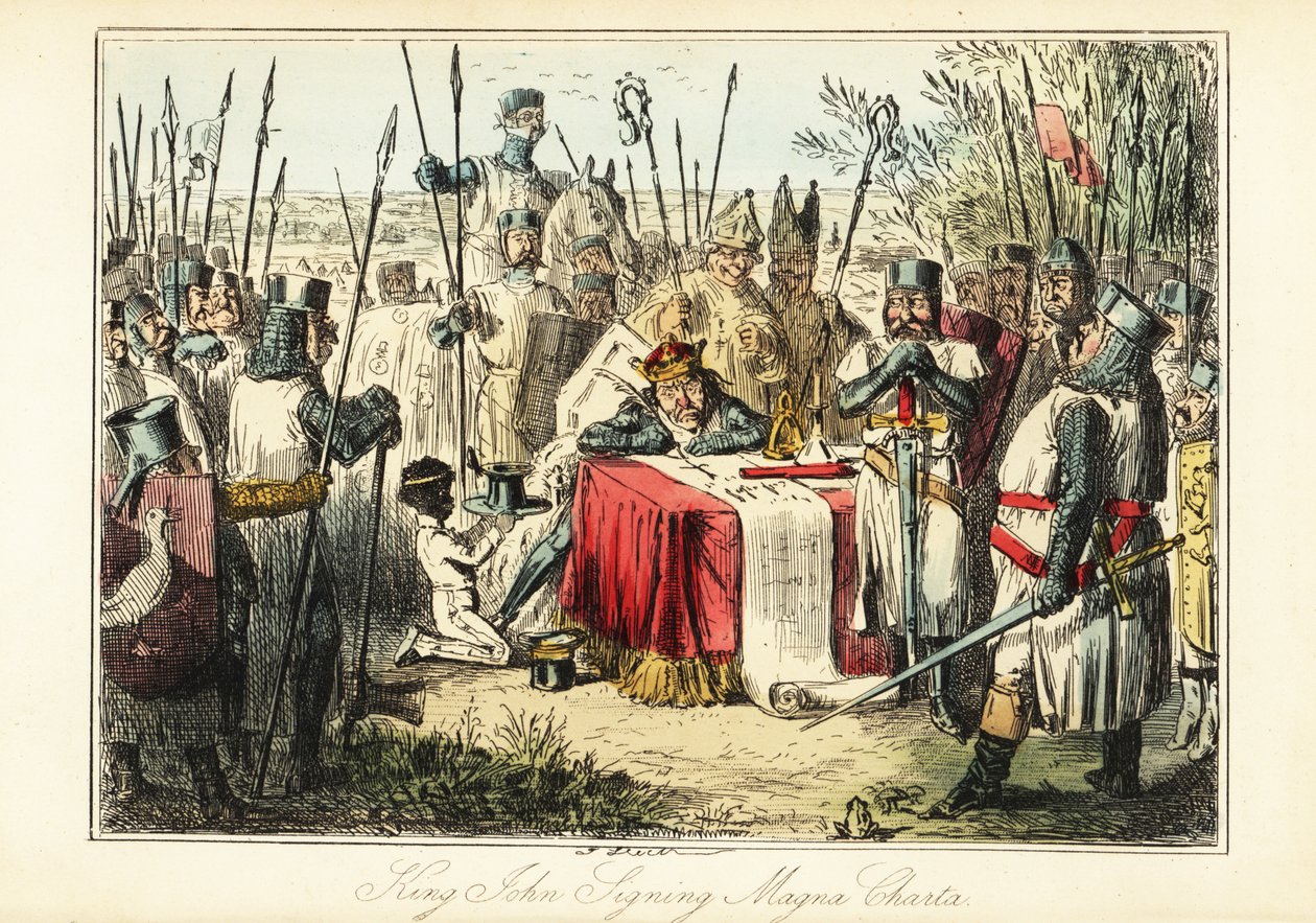 König Johann umgeben von Baronen und Bischöfen bei der Unterzeichnung der Magna Carta in Runnymede von John (after) Leech