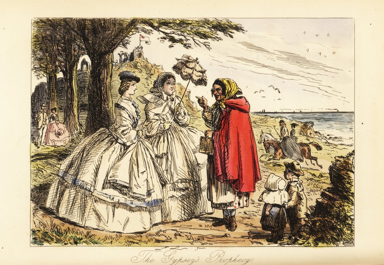Rosa McDermott und ihre Mutter hören eine Prophezeiung von einer Romani-Wahrsagerin während eines Spaziergangs von John (after) Leech