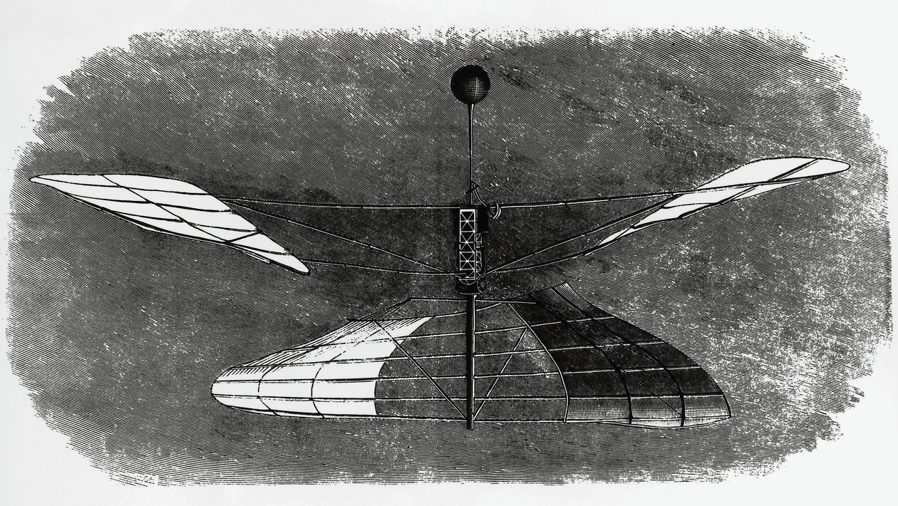 Enrico Forlaninis Hubschrauber (1848-1930), Tintenzeichnung, Italien von Walter Charles Mills