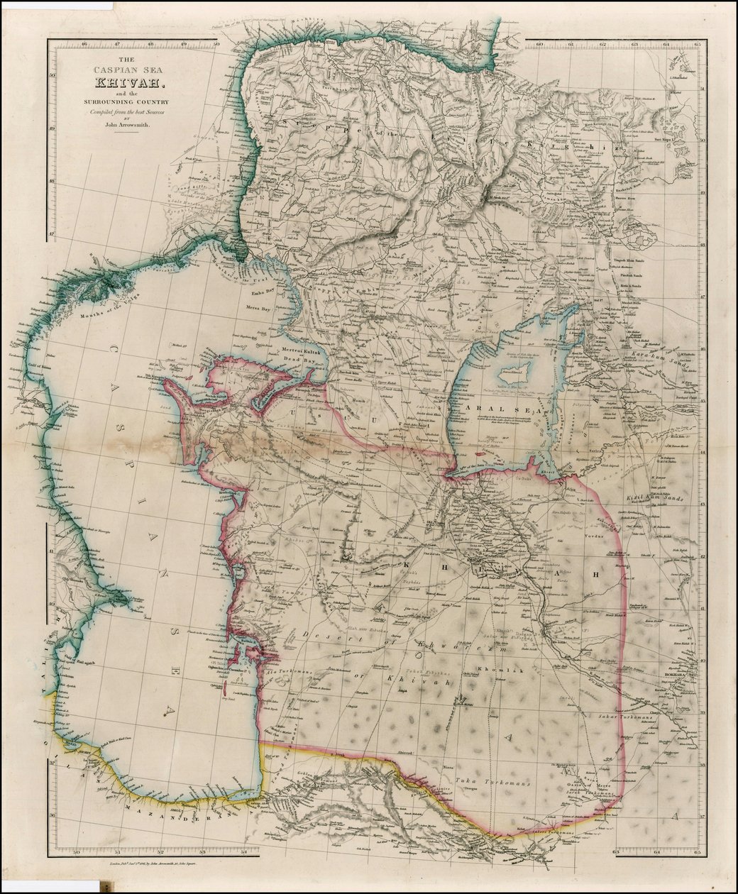 Karte des Kaspischen Meeres, Khivah und Umgebung von John Arrowsmith, 1842 von John Arrowsmith