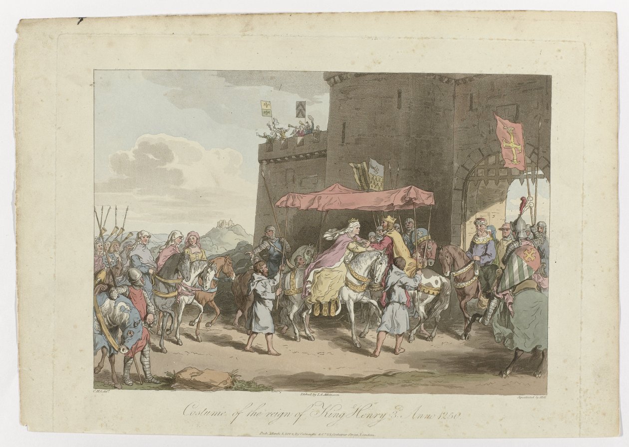 Kostüm aus der Regierungszeit von König Heinrich III., Anno 1250, 1. März 1814 von John Augustus Atkinson