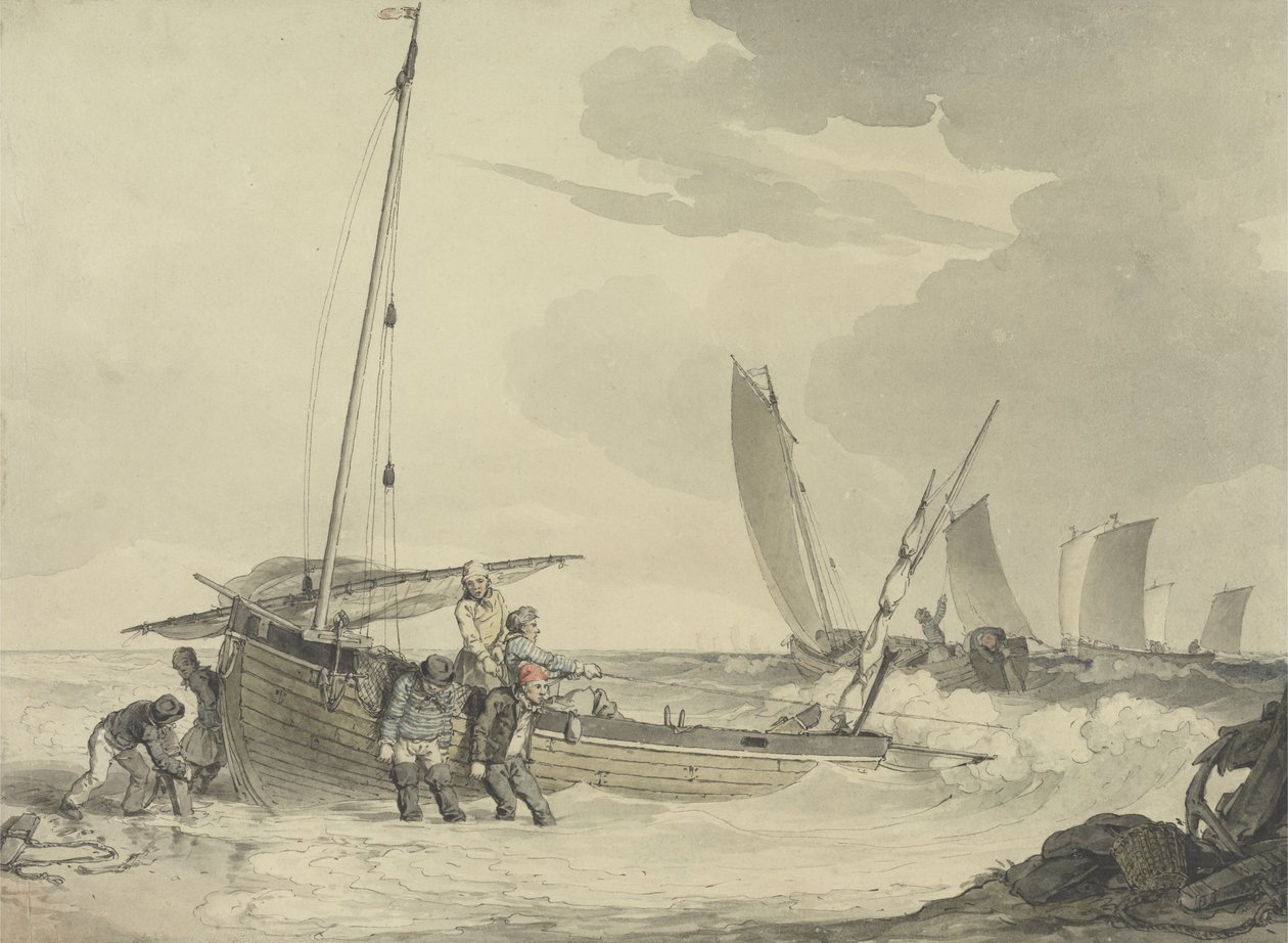 Fischer, der aufs Meer hinausfährt, ca. 1810 von John Augustus Atkinson