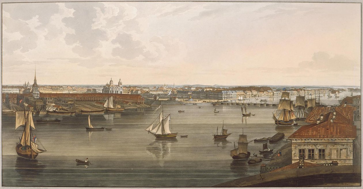 Blick auf die Admiralität, alte St. Isaacs-Kathedrale, englische Uferpromenade und Akademie der Wissenschaften von Vas von John Augustus Atkinson