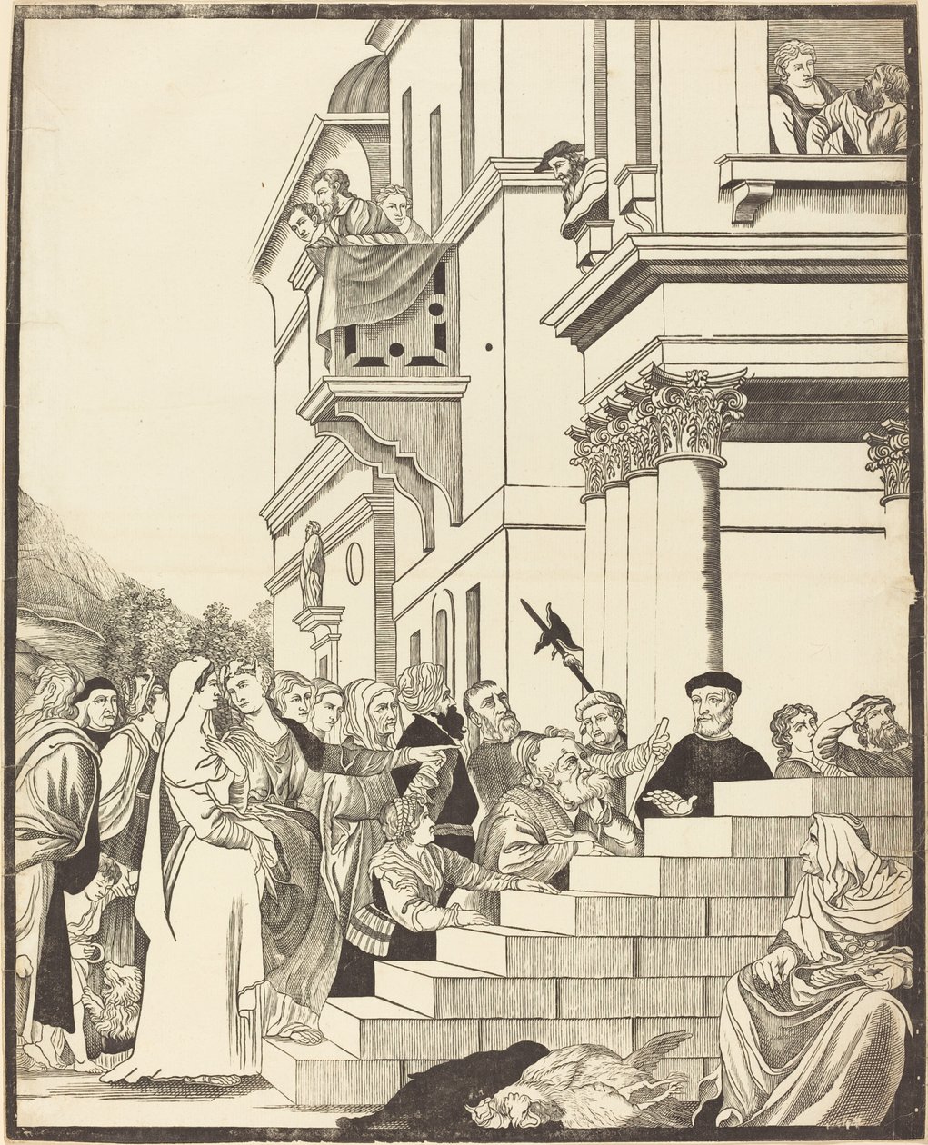 Darstellung der Jungfrau im Tempel (Mittelplatte) von John Baptist Jackson after Titian