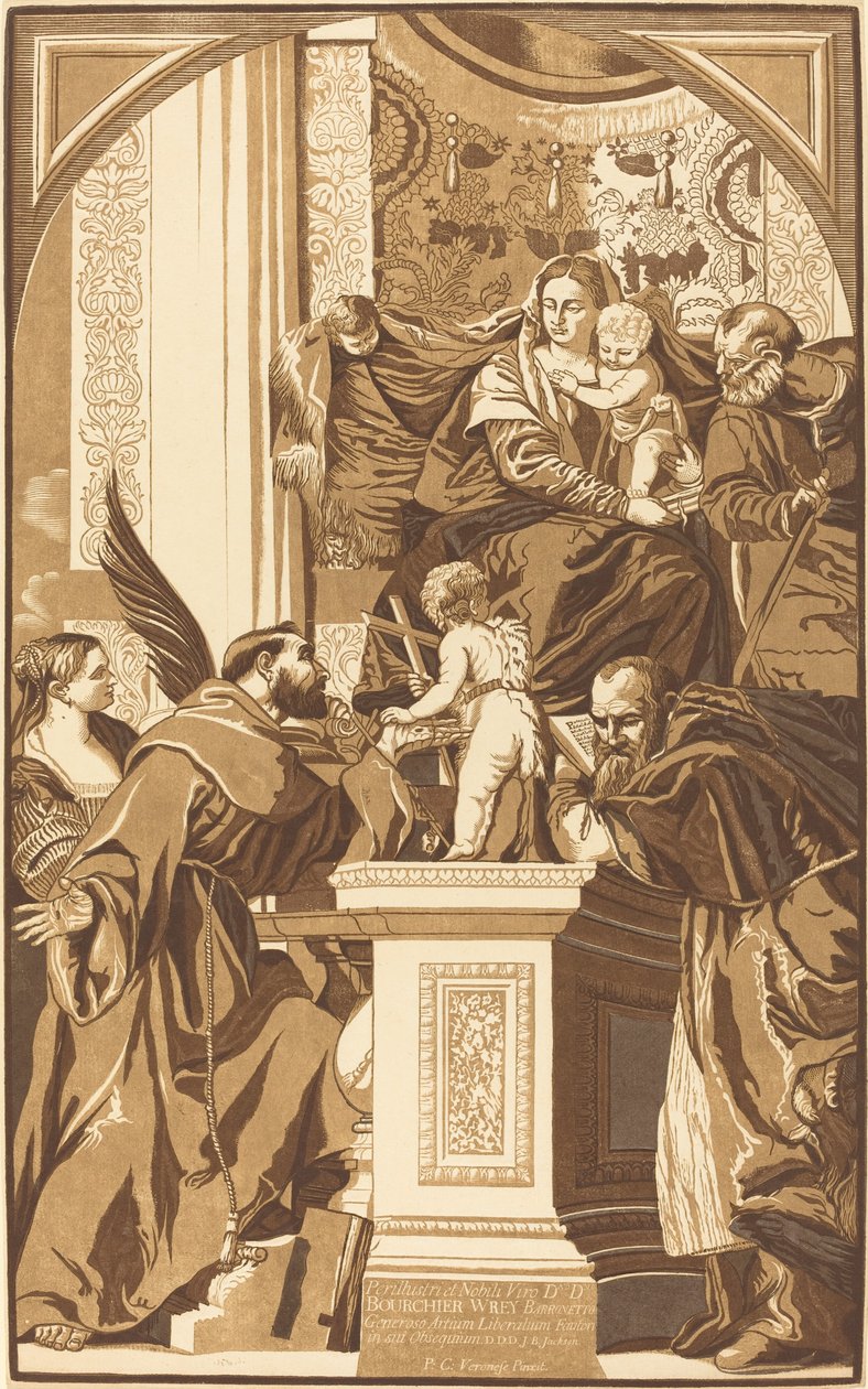 Heilige Familie und vier Heilige von John Baptist Jackson after Veronese