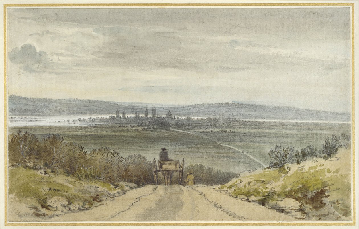 Blick auf Oxford von Shotover Hill bei Hochwasser, als das Wasser draußen war, 10. Januar 1791 von John Baptist Malchair