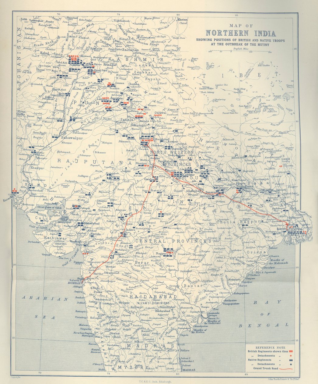 Karte von Nordindien, 1901 von John Bartholomew