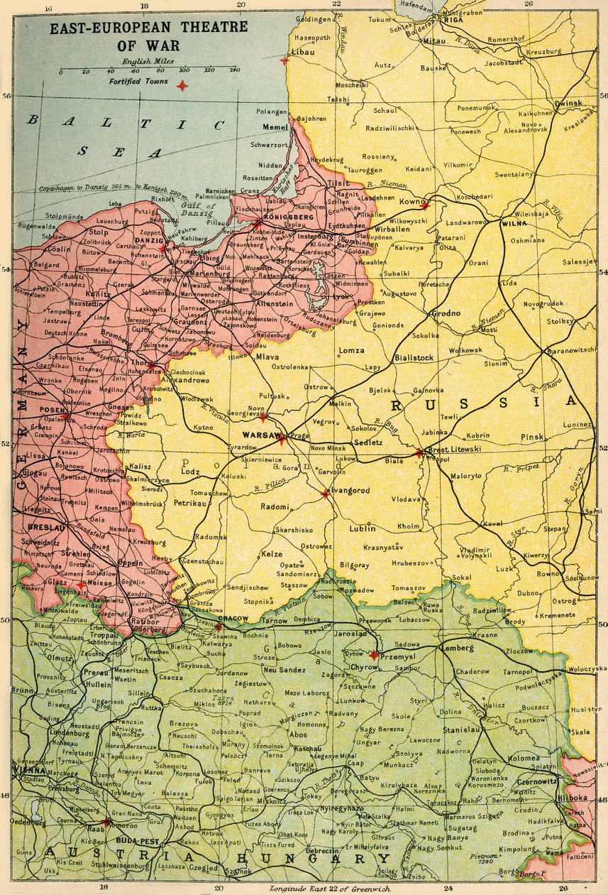 Osteuropäisches Kriegstheater, 1914-1918, um 1920 von John Bartholomew and Son