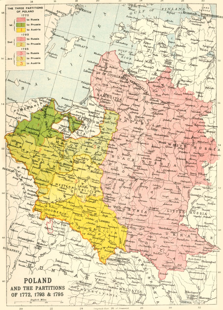Polen und die Teilungen von 1772, 1793 & 1795, ca. 1920 von John Bartholomew and Son