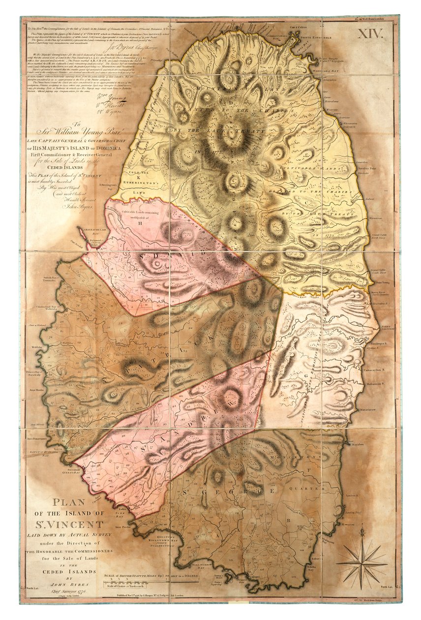 Plan der Insel St. Vincent, erstellt durch tatsächliche Vermessung von John Bayly