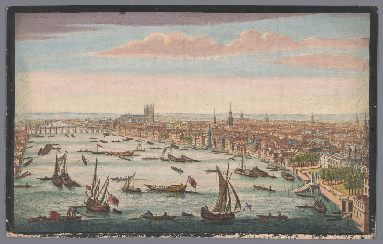 Ansicht des Flusses Themse und der Stadt London von der Nordwestseite von John Bowles