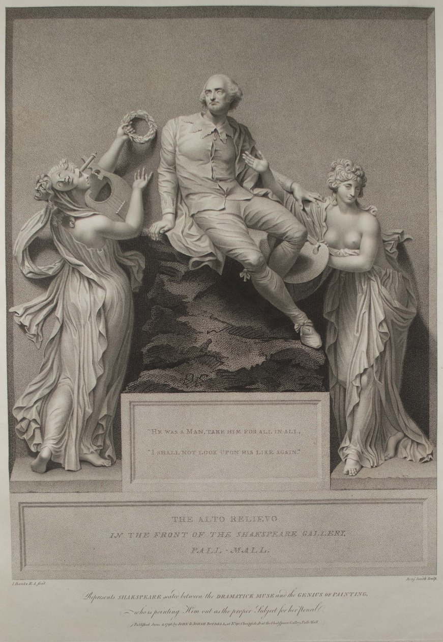 Shakespeare mit der Muse der Literatur und dem Genius der Malerei, 1803 von John Boydell