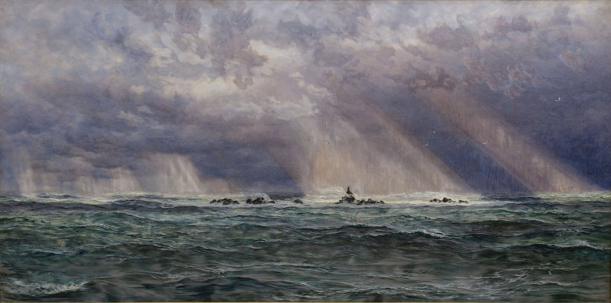 Ein Nordweststurm vor dem Longships-Leuchtturm von John Brett